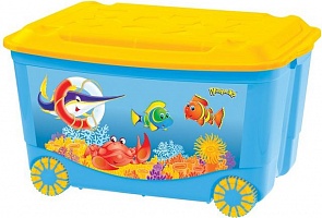 Ящик для игрушек на колесах, с аппликацией, голубой (Бытпласт, 431380902sim)